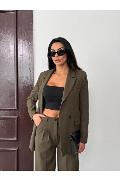 Afri Haki Kadın Polly Viscon Takım – 1. Sınıf Kumaş Blazer Ceket & Palazzo Pantolon İkili Takım