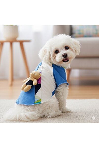 PUPPY PARTY قميص للكلاب باللون الأزرق متوسط ​​السمك مع تفاصيل دب لطيف