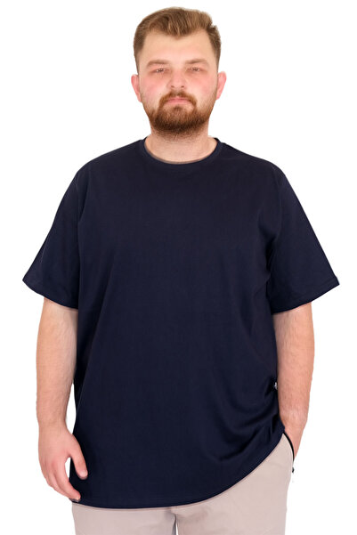 ModeXL Mode XL Large Size Men's T-Shirt Crew Neck Basic U25162 Navy Blue