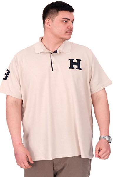 ModeXL Fashion XL Large Size Men's T-Shirt Polo Neck H Brouded U25312 Beige