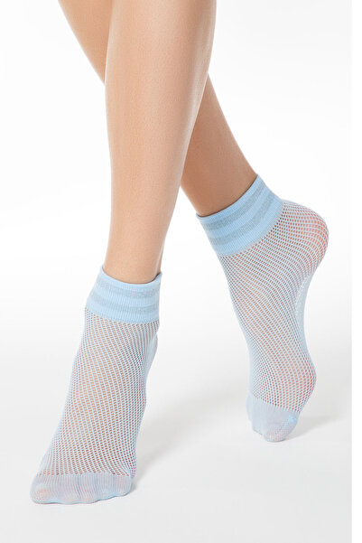 Conte Elegant Polyamide 1/2 socks with mesh and lurex, Fantasy 132 - Blue, 36...