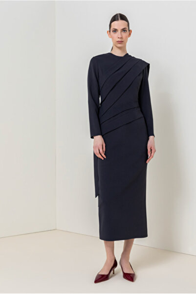 KAMEYA Asymmetric Detailed Slit Midi Dress