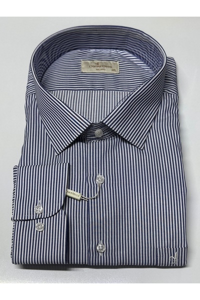 Daniel Bessi Long Sleeve Regular Fit Oversize Size Pocket Striped Classic Men's Shirt Gml-490