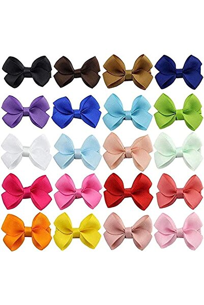 DELFİNO مشابك شعر للأطفال، 20 قطعة من مشابك الشعر الصغيرة على شكل فيونكات مع شريط حريري مضلع بنقشة جلد التمساح