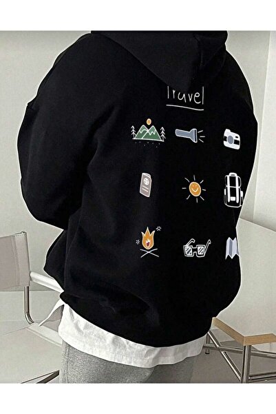 BG BASKI ATÖLYESİ سترة سفر ذات طابع تخييم مطبوع للجنسين مريحة ومريحة بغطاء رأ...