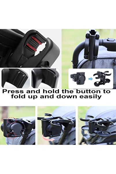 LinJie Universal 3-in-1 Stroller Cup & Mobile Holder, 360° Rotating Non‑Slip