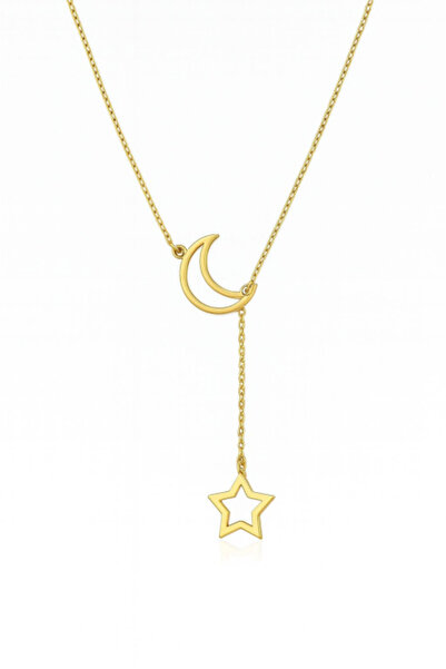 HANNY Moon and Star Necklace in 925 Silver with 14K Gold Plated