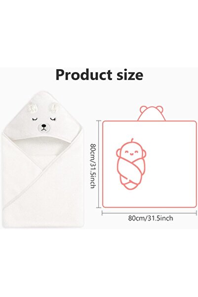 Tazweeq Baby Hooded Bath Towel - 80x80 cm, Soft Absorbent Cartoon Animals, Gray (Bamboo)