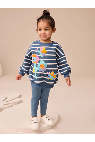 Next Baby 100% Organic Cotton Navy Blue Cartoon Character Patterned Long Sleeve 2-Piece Top and Bottom Set Alyar3391