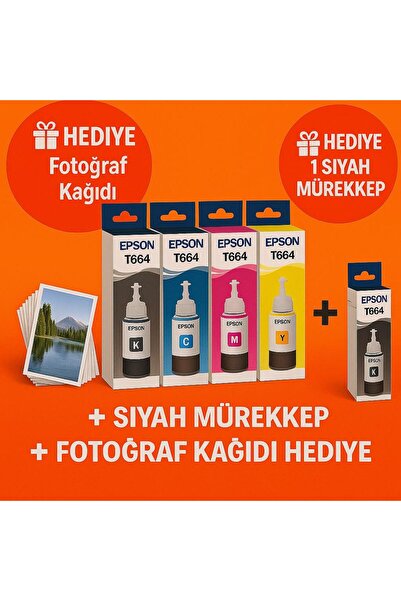 EPSON T664-T6641-T6642-T6643-T6644 L365 Uyumlu 4 Renk Mürekkep Kartuş Takımı 70Ml*4