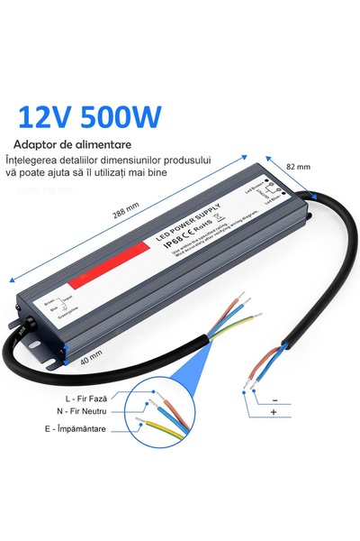 LEDIGANT Slim Power Supply, Outdoor IP68, 12V, 41.6A, 500W