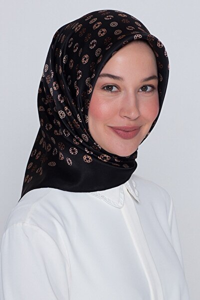 Armine Nostalgia Series Twill Silk Scarf 7926D-09 Geometric Pattern 09-Black