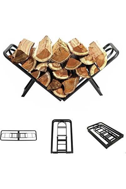 SOMINECO Katlanabilir Çelik Boru Şömine Odunluğu Siyah Metal Firewood Rack İç...
