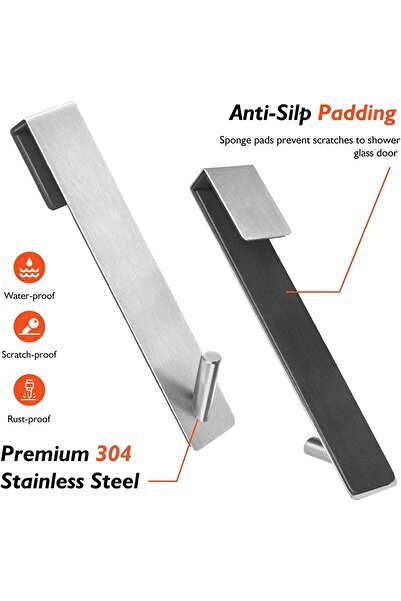 JZS Stainless Steel Shower Hooks, 3-Pack, Brushed, 17.8cm Over Door for Frameless Glass