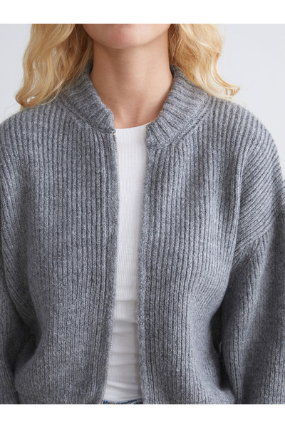 LC Waikiki Xside Gray College Collar Women's Knitwear Cardigan