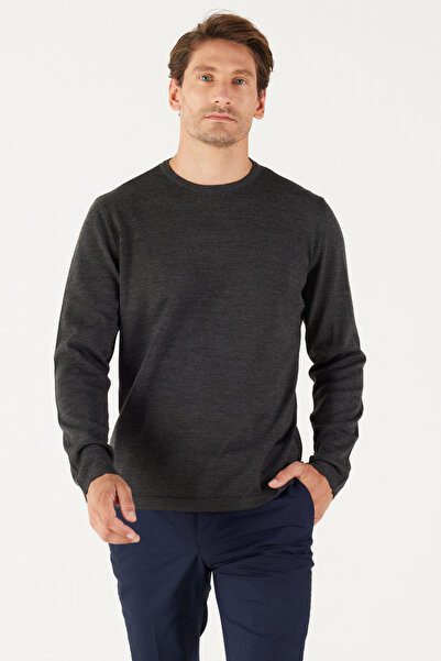 AC&Co / Altınyıldız Classics Anthracite-Melange Standard Fit Regular Cut Warm Crew Neck Knitwear Sweater