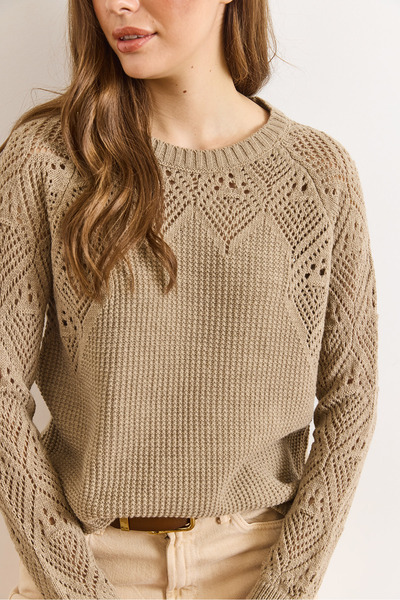 Olalook Women's Light Mink Openwork Detailed Knitwear Blouse Blz-19003090