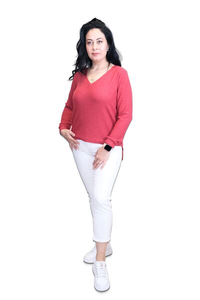 Blues Outlet Women's V-Neck Yumoş Buluz Sweater-Red