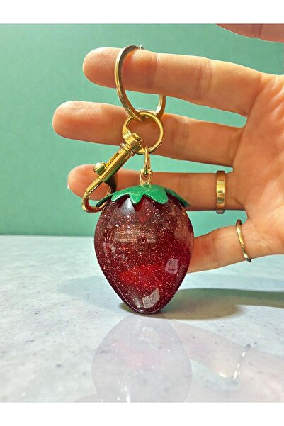 PLUSH STUDIO ISTANBUL Red Strawberry Gold Detailed Charm Bag Ornament Accessory