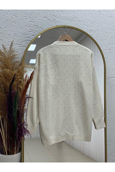 MİHRA STORE Gavique Gold Buttoned Perforated Cardigan-Zi̇6160 Stone