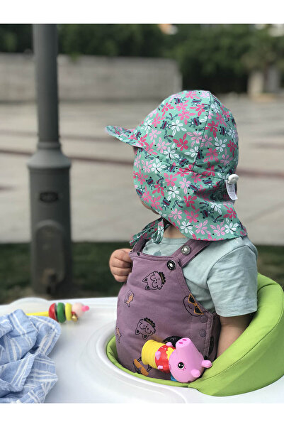 REDQUIT ® Sun Hat with Neck Protection, Adjustable, Size 48 -54 cm, Kids, UPF 50+, Green