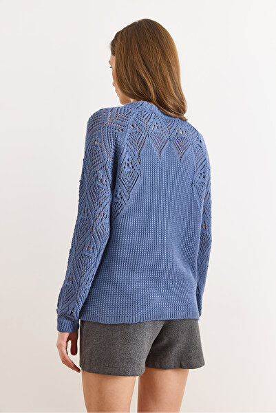 Olalook Women's Indigo Openwork Detailed Knitwear Blouse Blz-19003090