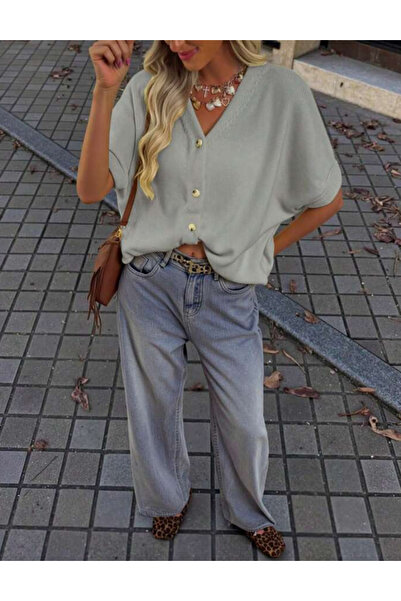 Sheya Shein short sleeve sweater, gray