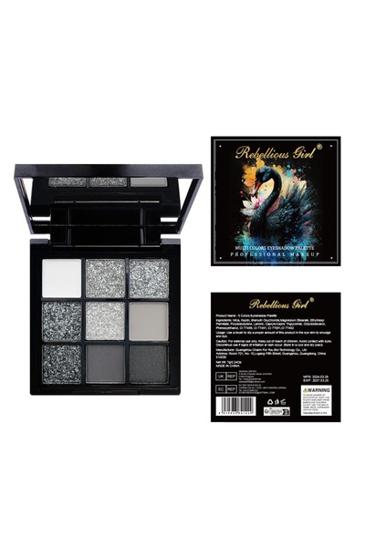 SELA Paletă Black Swan cu 9 culori — Pigmenți metalici intensi „Rebellious Girl”,