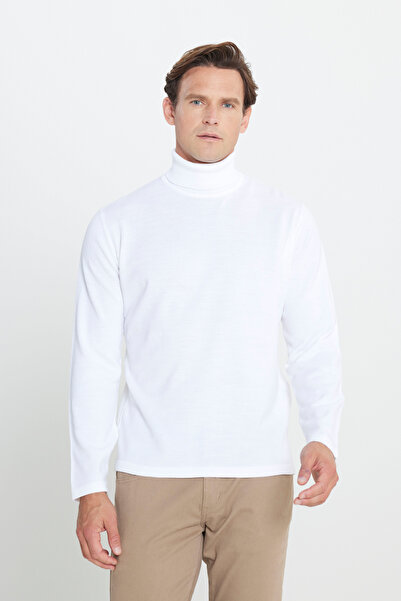 AC&Co / Altınyıldız Classics Πλεκτό πουλόβερ με λαιμόκοψη σε κανονική εφαρμογή Ecru Standard Fit