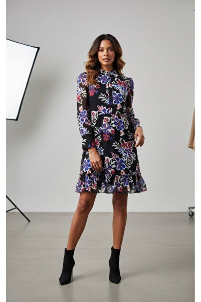 BRGCLOTHING فستان شيفون بأكمام طويلة وطبعة زهور