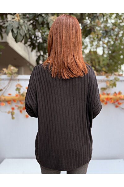 DenizEge material reiat Tricotaj negru cu eșarfă