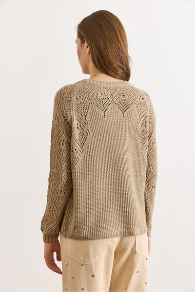 Olalook Women's Light Mink Openwork Detailed Knitwear Blouse Blz-19003090