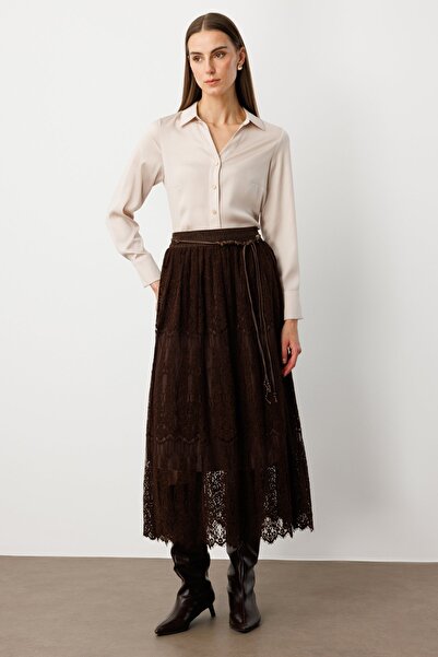 Ekol Beli Bağcıklı Dantelli Etek