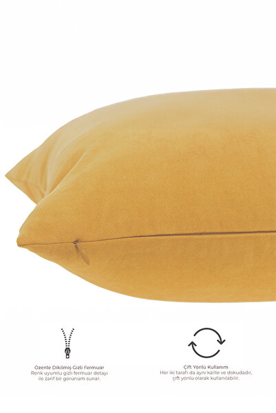 ASDİVA Cozy Suede Textured Plain Punch (Punch) Style Decorative Throw Pillow Cover with Optional Sizes - Mustard