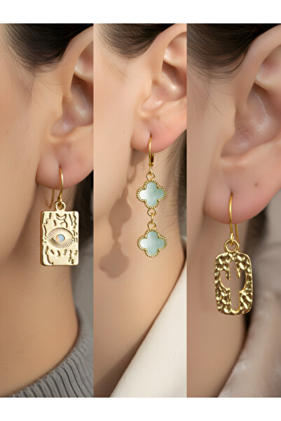 TURBİJ مجموعة أقراط نسائية من ثلاث قطع على شكل نجمة الزهرة الزرقاء والصبار