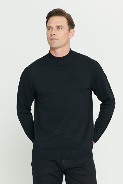 ALTINYILDIZ CLASSICS Black Standard Fit Regular Cut Half Turtleneck Knit Sweater