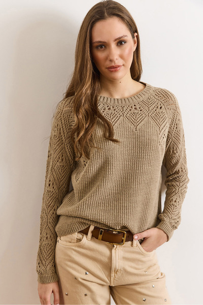 Olalook Women's Light Mink Openwork Detailed Knitwear Blouse Blz-19003090