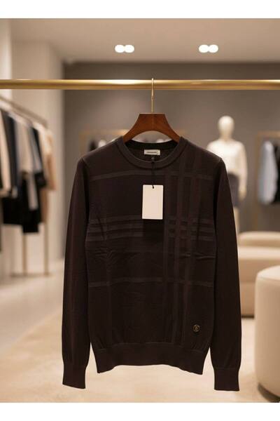 YusGos Women's Crew Neck Steel Knit Plaid Pattern High Quality Knitwear Sweater