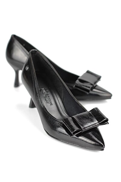 Gökhan Talay Vellon Flexible Soft Non-Slip Sole (4 cm) Black Patent Leather Corner Bow Women's Heeled Shoes