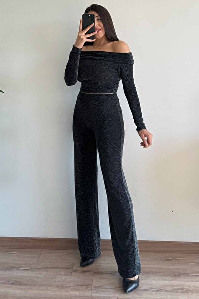 CİDDE Γυναικείο παντελόνι ελαστικό ύφασμα με ψηλόμεσο ασημί ύφασμα