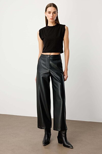 Ekol بنطال جلدي واسع الساق