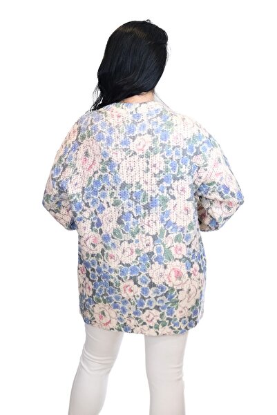 Blues Outlet Pulover de lână oversize cu flori pentru femei - ALBASTRU