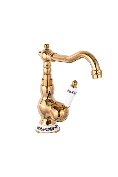 Trendy's TRENDY'S washbasin mixer, medium height, gold, with ceramic embroidery