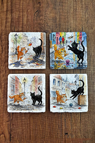 Begoloni Stone Decor Natural Stone Coasters - Cute Cats Printed Coasters 10X1...