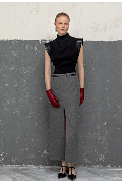 KAMEYA Long Contrast Dress with Deep Slit Detail