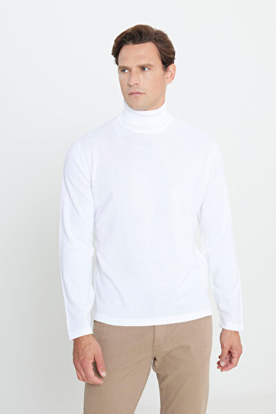 AC&Co / Altınyıldız Classics Πλεκτό πουλόβερ με λαιμόκοψη σε κανονική εφαρμογή Ecru Standard Fit