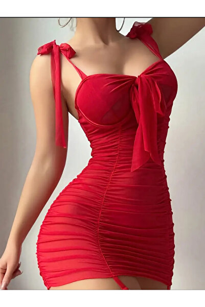 Mores Scarlet Fit Bağlama Detaylı Gecelik