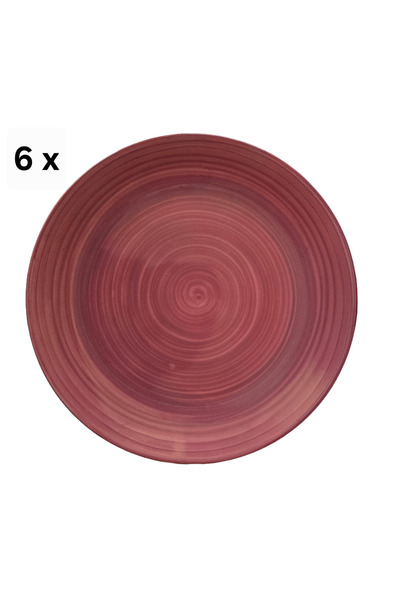 Cesiro Set 6 flat dinner plates, 26 cm, Cesiro, Cream decorated with burgundy spiral