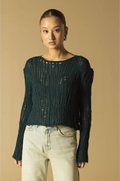Pinn Hollowed-Out Lace-Like Knit Women's Sweater