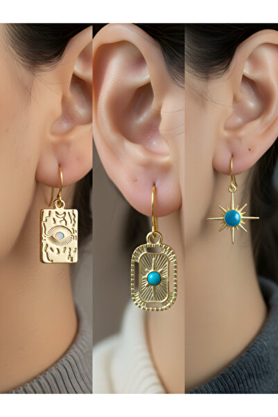 TURBİJ طقم أقراط نسائية من مجموعة جو آي توركوايز مكونة من 3 قطع على شكل شمس ب...